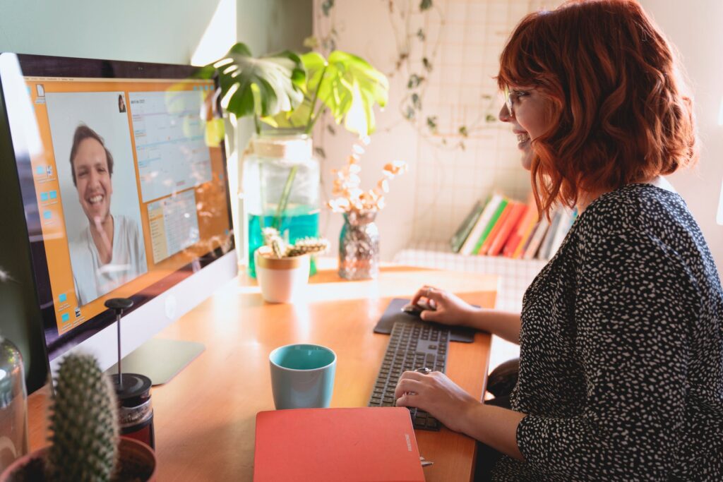 woman having a video call with a man